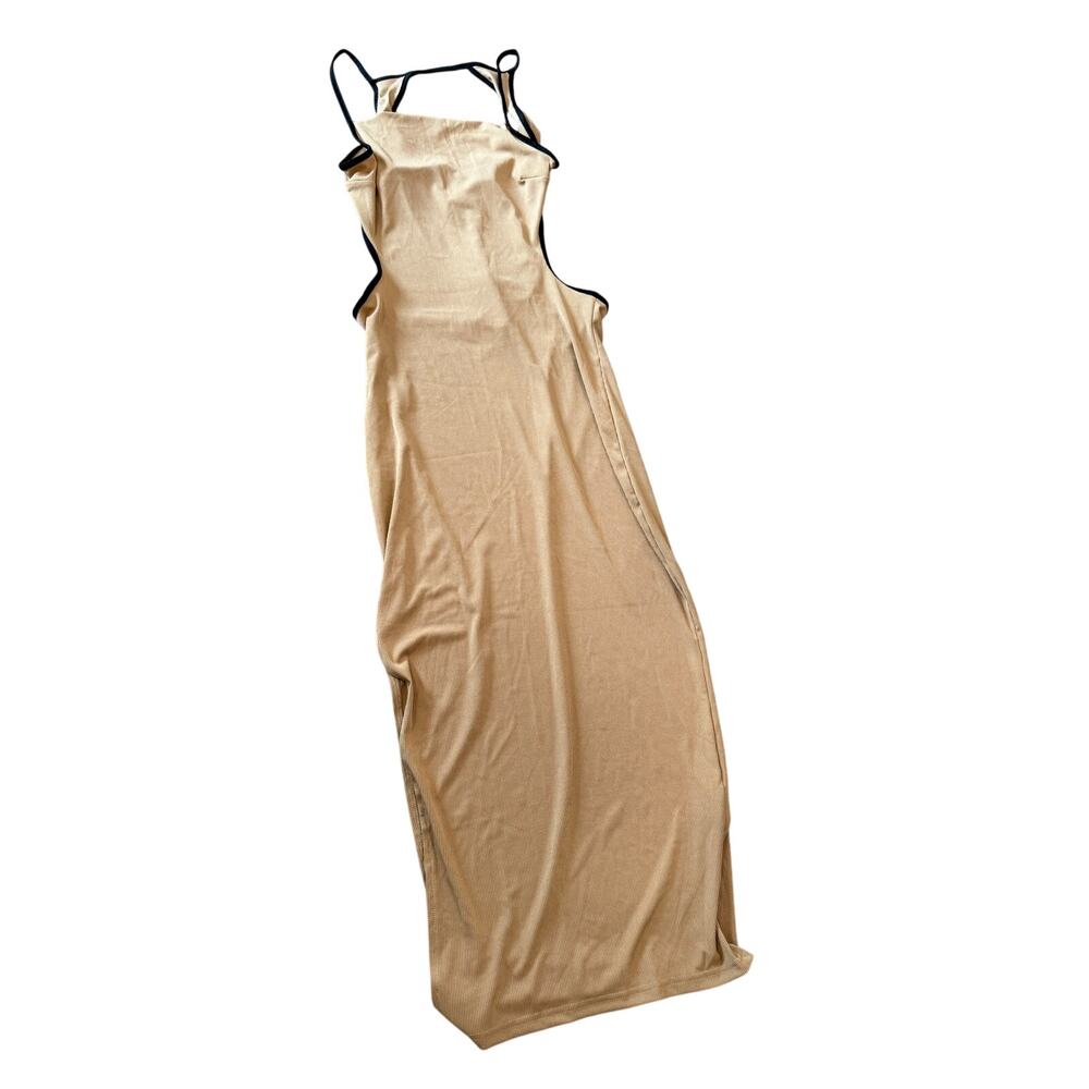 Micas Casual Contrast Cut Out Backless Slip Maxi Dress Tan Large Stretch - Picture 2 of 6
